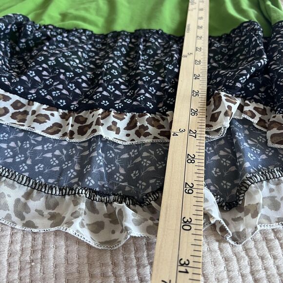Boho Floral Leopard Floral Top Women Large Green Black Ruffle Bell Sleeve Tiered - Picture 9 of 9